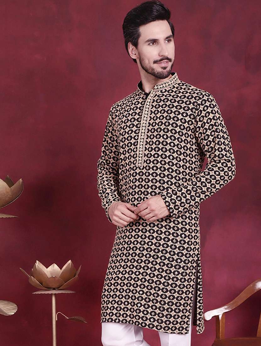 men embroidered mandarin neck long kurta - 20733209 - Standard Image - 1