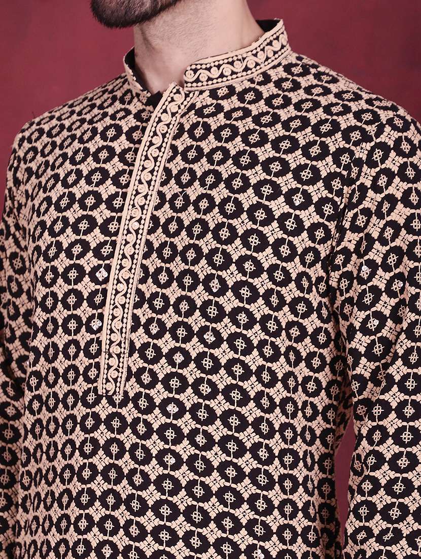 men embroidered mandarin neck long kurta - 20733209 - Standard Image - 6