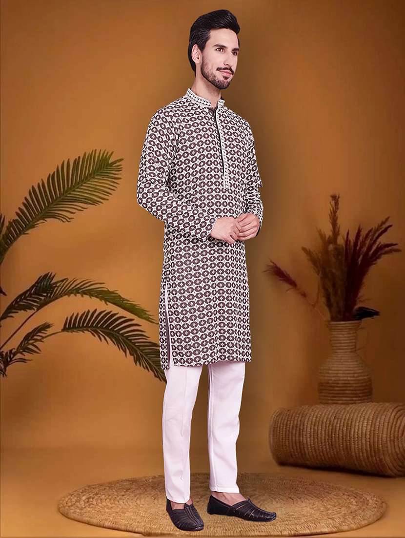 men embroidered mandarin neck long kurta - 20733211 - Standard Image - 1