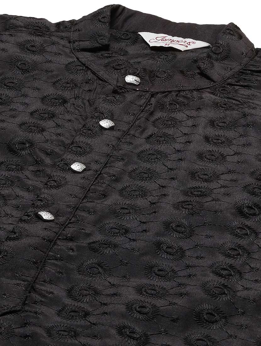 men solid with work mandarin neck kurta pyjama set - 20733219 -  Standard Image - 4