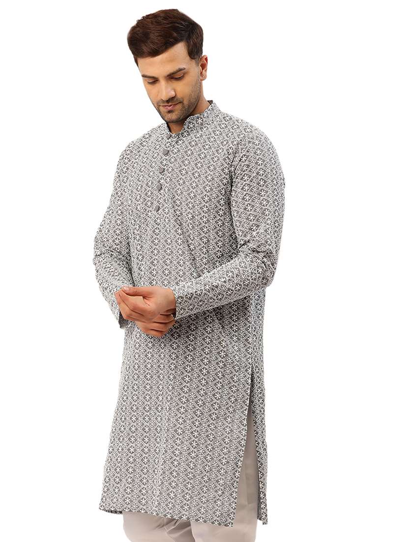 men embroidered mandarin neck long kurta - 20733230 -  Standard Image - 1