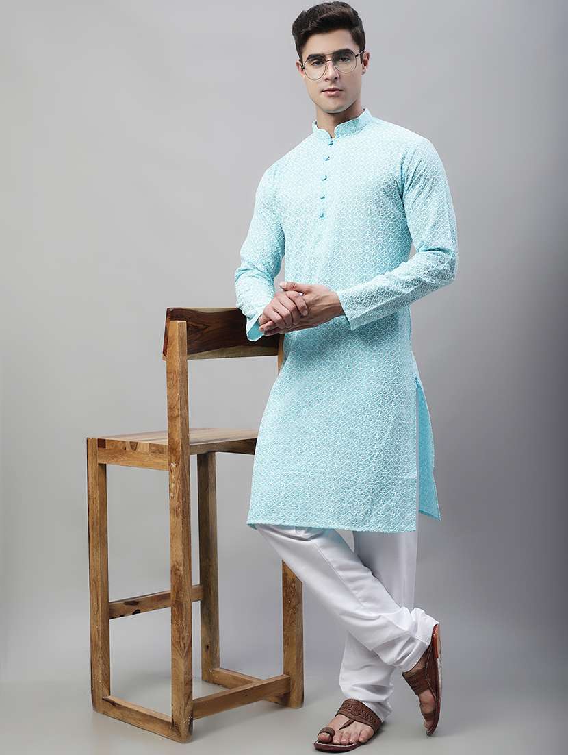 men embroidered mandarin neck long kurta - 20733233 -  Standard Image - 1