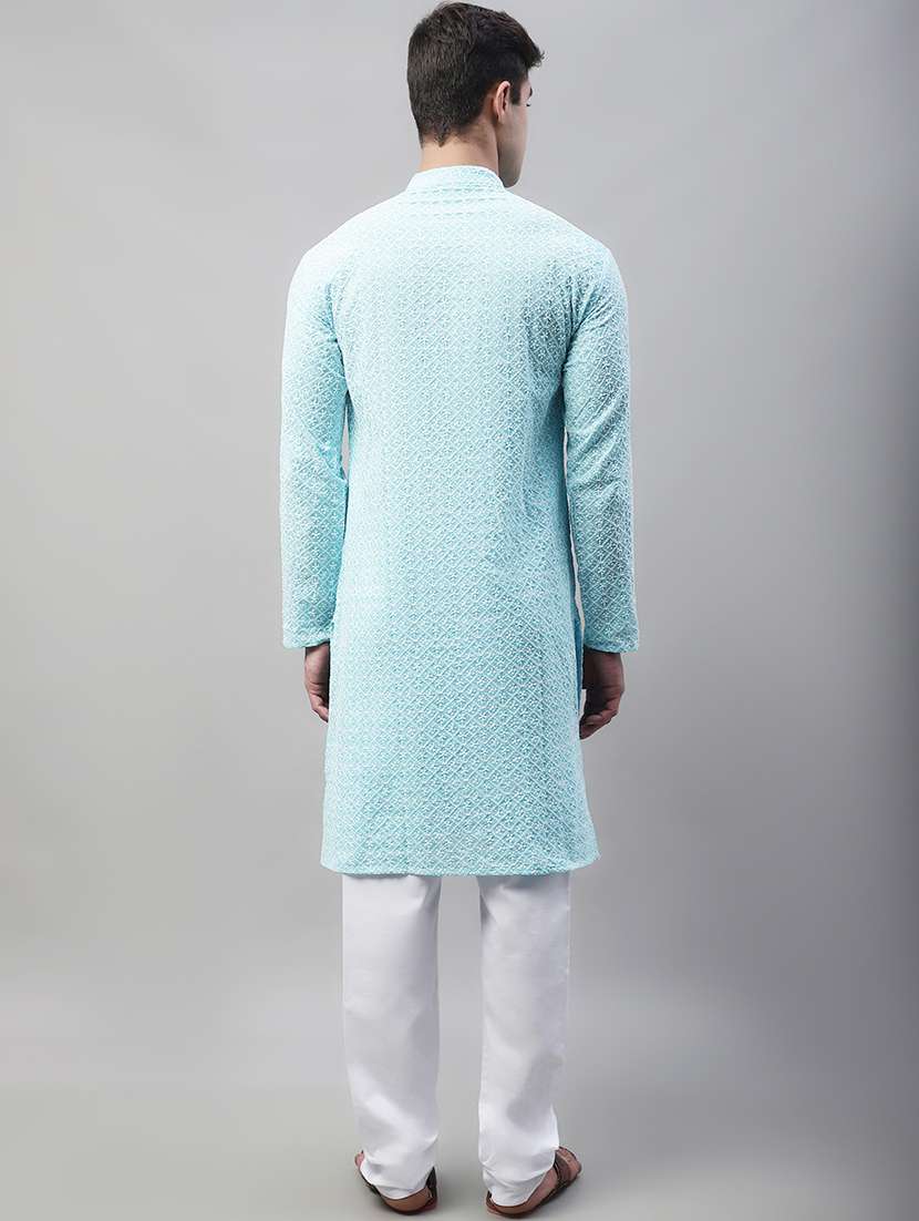 men embroidered mandarin neck long kurta - 20733233 - Standard Image - 4