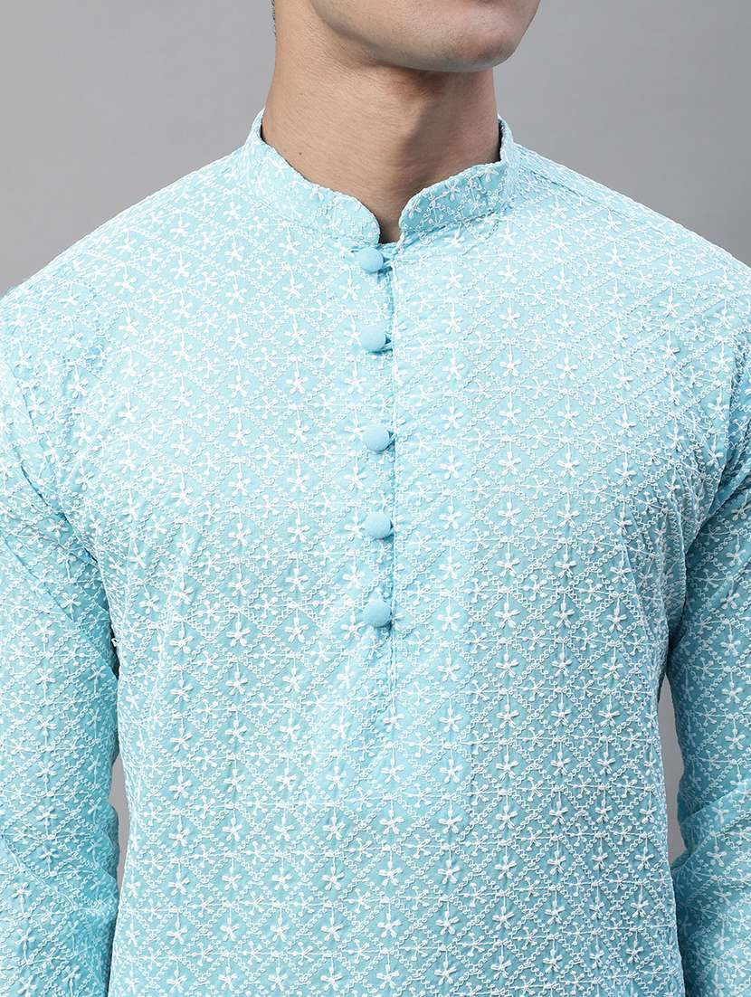 men embroidered mandarin neck long kurta - 20733233 - Standard Image - 6