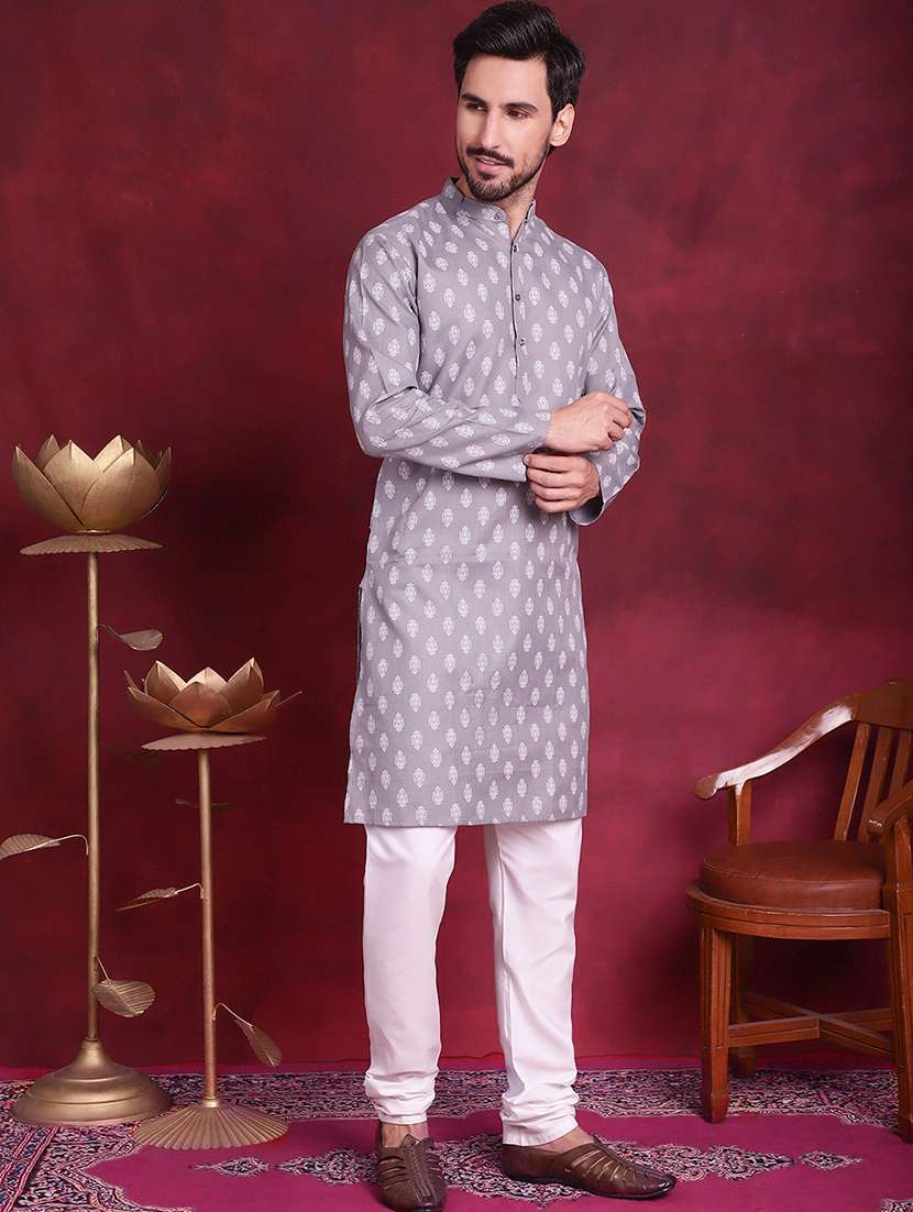 men printed mandarin neck long kurta - 20733235 -  Standard Image - 1