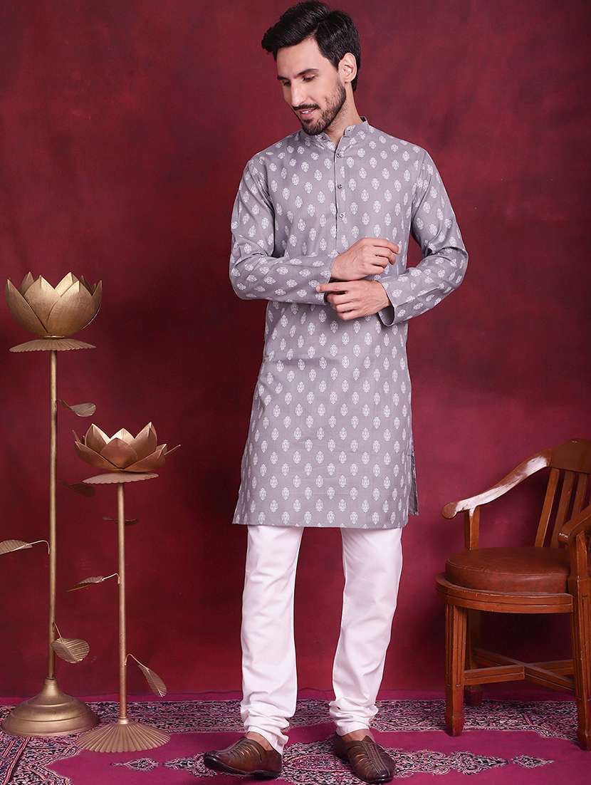 men printed mandarin neck long kurta - 20733235 -  Standard Image - 4