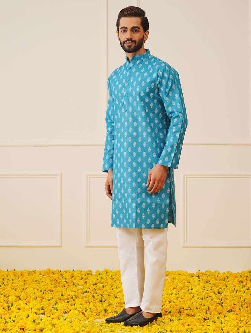 men printed mandarin neck long kurta - 20733240 -  Standard Image - 1
