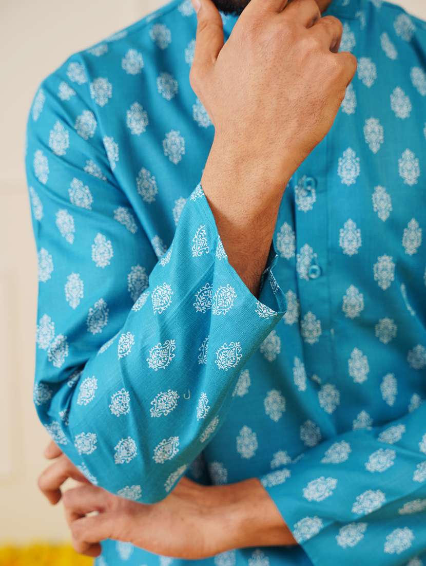 men printed mandarin neck long kurta - 20733240 -  Standard Image - 4