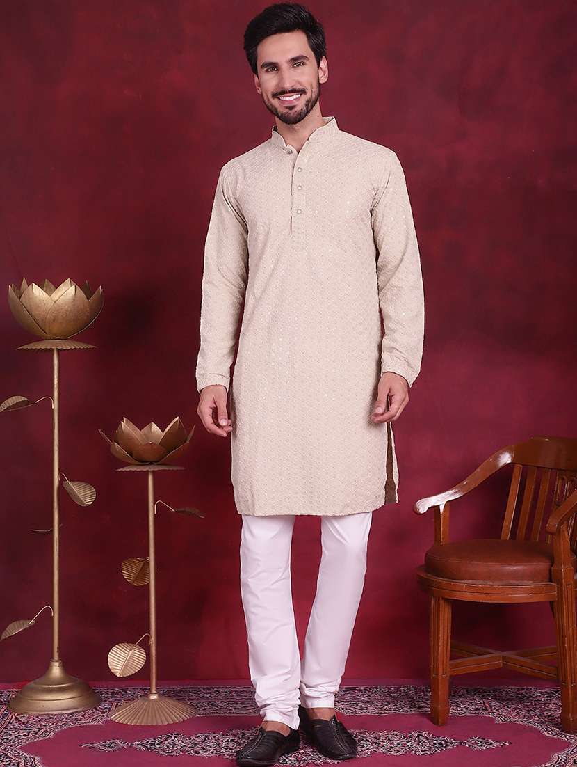 men embroidered mandarin neck long kurta - 20733241 -  Standard Image - 1