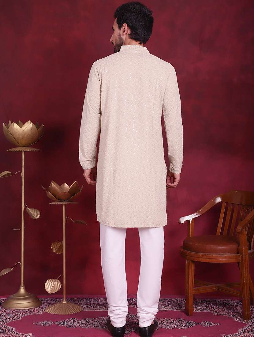 men embroidered mandarin neck long kurta - 20733241 -  Standard Image - 4