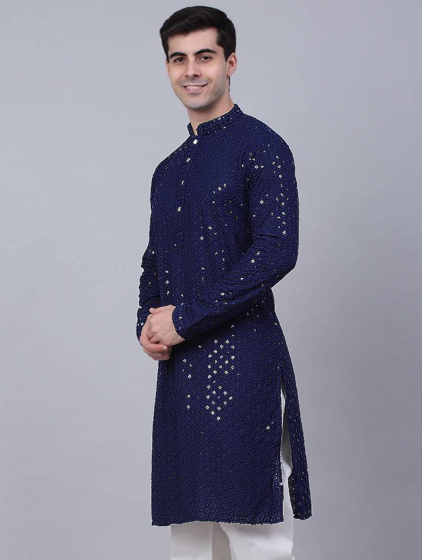 men embroidered mandarin neck long kurta - 20733246 - Standard Image - 1
