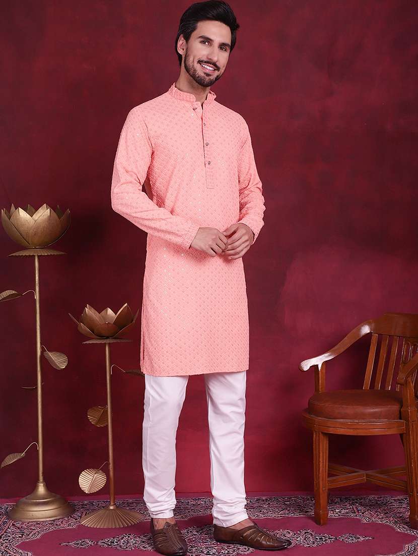 men embroidered mandarin neck long kurta - 20733247 -  Standard Image - 1