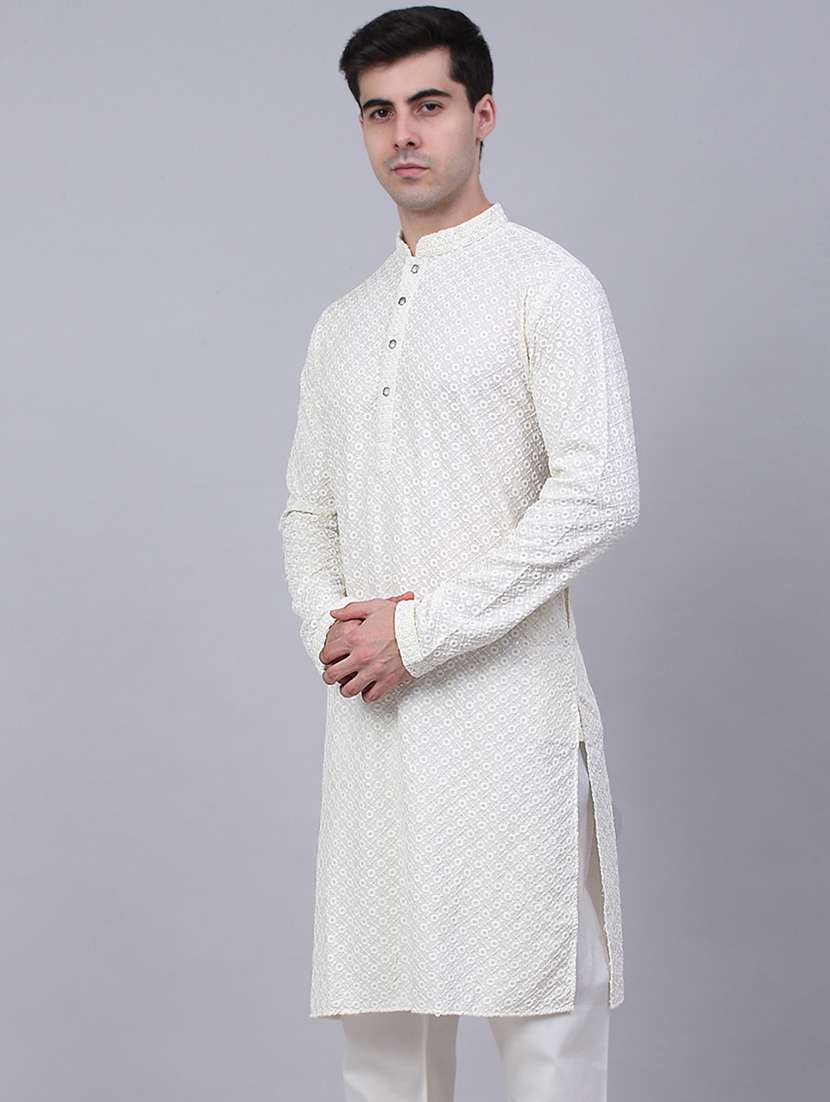 men embroidered mandarin neck long kurta - 20733250 - Standard Image - 1