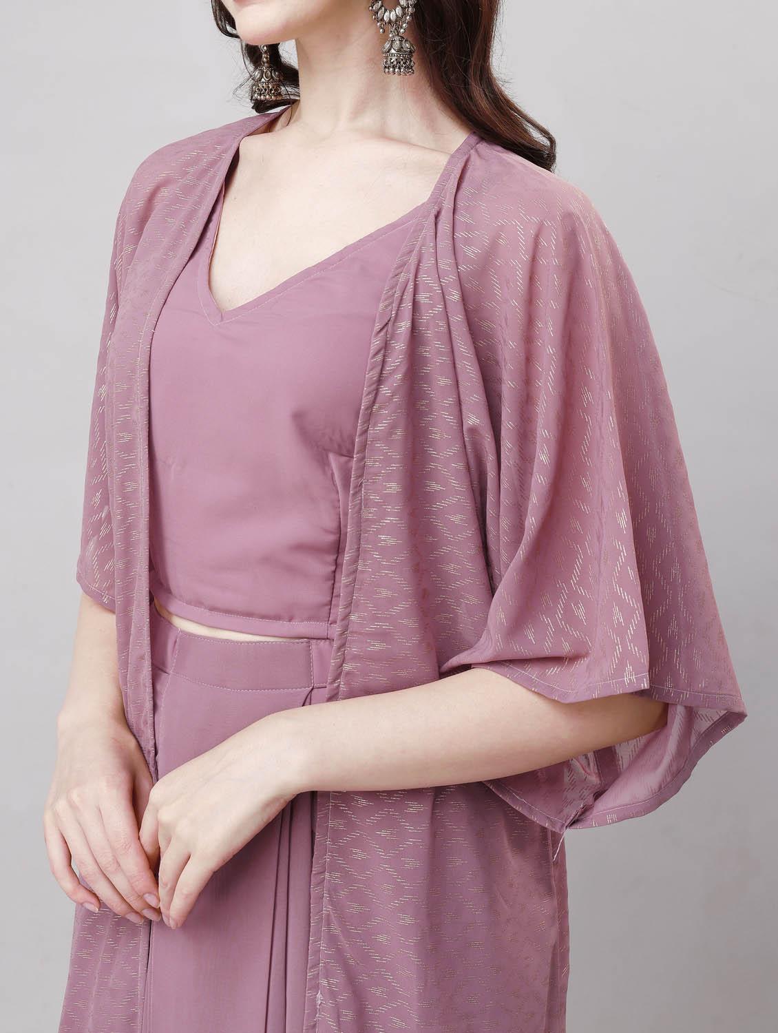 women purple solid v neck fusion set - 20740546 - Standard Image - 6