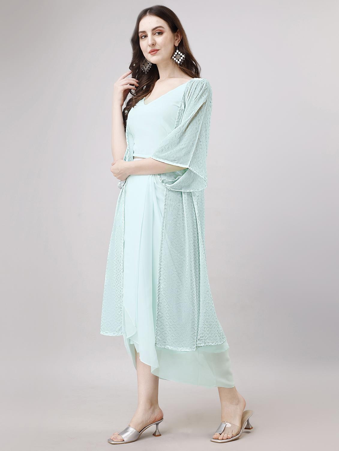 women light blue v neck fusion set - 20740548 - Standard Image - 1