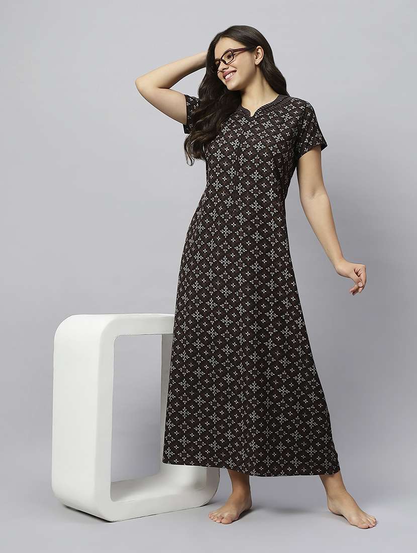 women printed short sleeve nighty - 20742764 -  Standard Image - 1