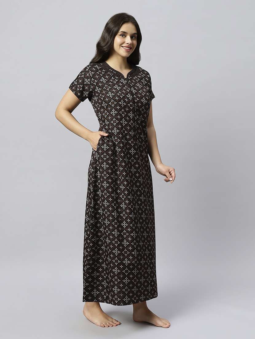 women printed short sleeve nighty - 20742765 -  Standard Image - 1