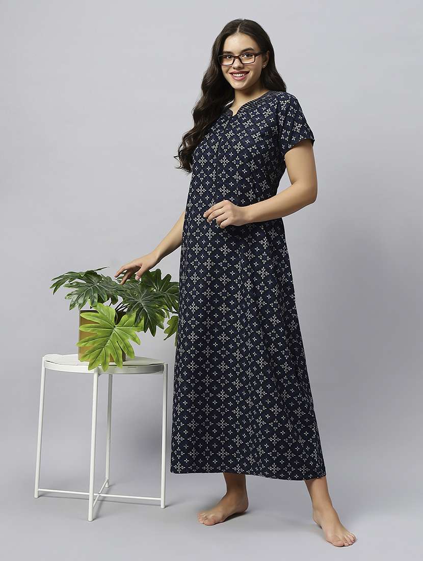 women printed short sleeve nighty - 20742766 -  Standard Image - 1
