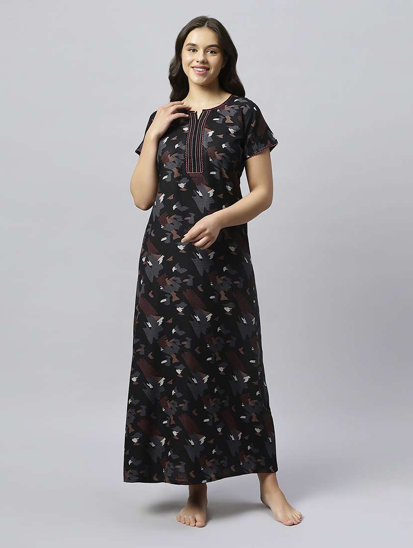 women printed short sleeve nighty - 20742774 -  Standard Image - 1