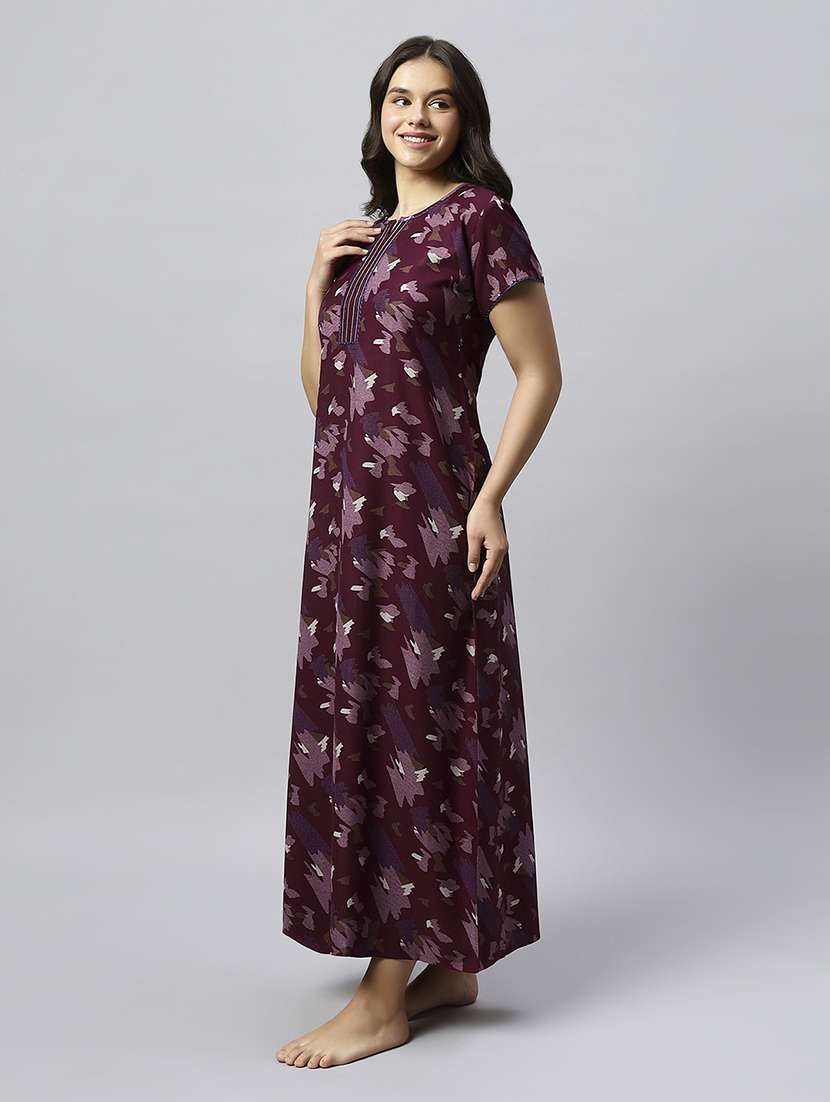 women printed short sleeve nighty - 20742775 -  Standard Image - 1