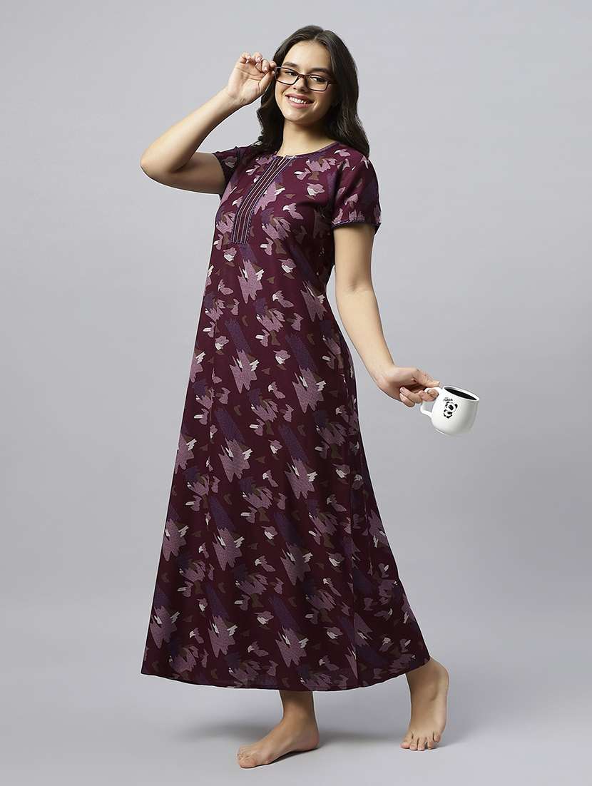women printed short sleeve nighty - 20742775 -  Standard Image - 4