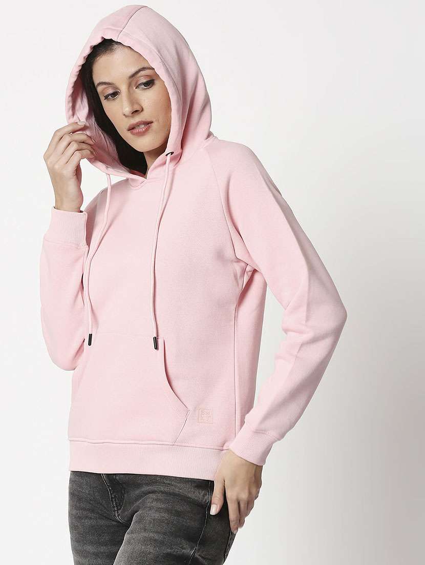 women solid pink wool hooded sweatshirt - 20742861 - Standard Image - 1