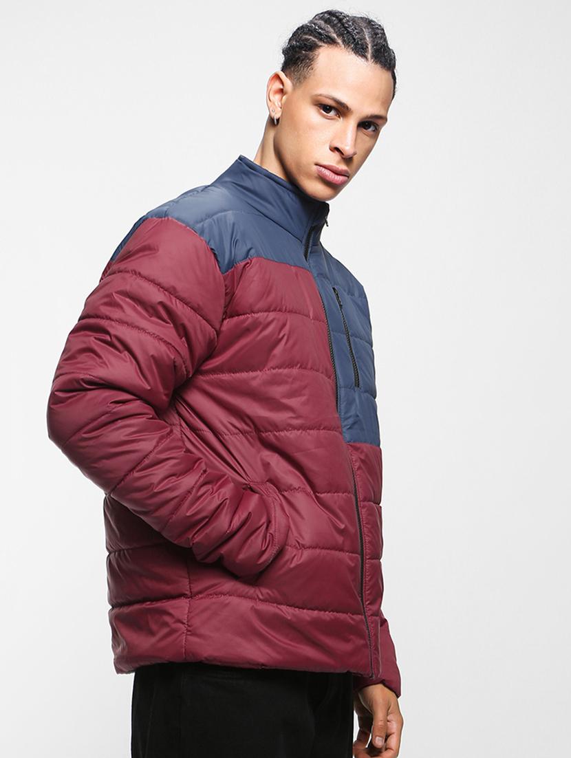 maroon colourblocked detailed casual jacket - 20745591 - Standard Image - 1