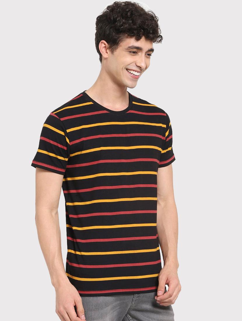 men multicolored stripes round neck regular t-shirt - 20746630 - Standard Image - 1