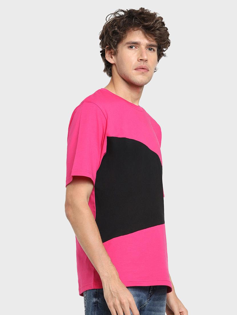 pink & black cotton color block t-shirt - 20749301 -  Standard Image - 1