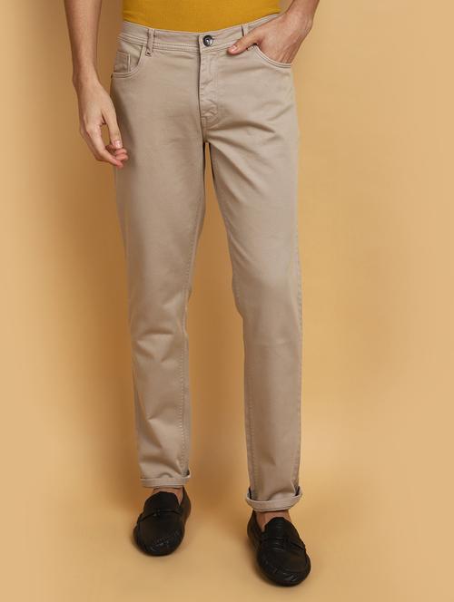 men mid rise solid chinos casual trouser - 20754176 - Standard Image - 0