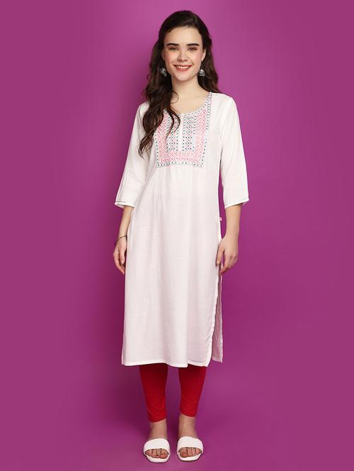 women white round neck straight kurta - 20754241 -  Standard Image - 0
