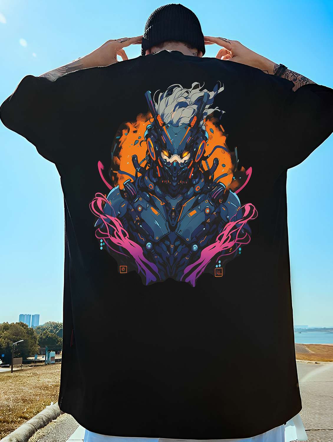 men black oversized front & back print t-shirt