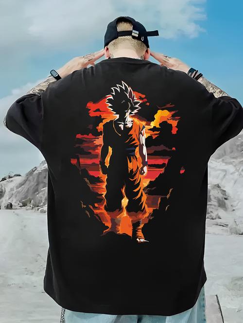 men black oversized cew neck front & back print t-shirt - 20754358 - Standard Image - 0