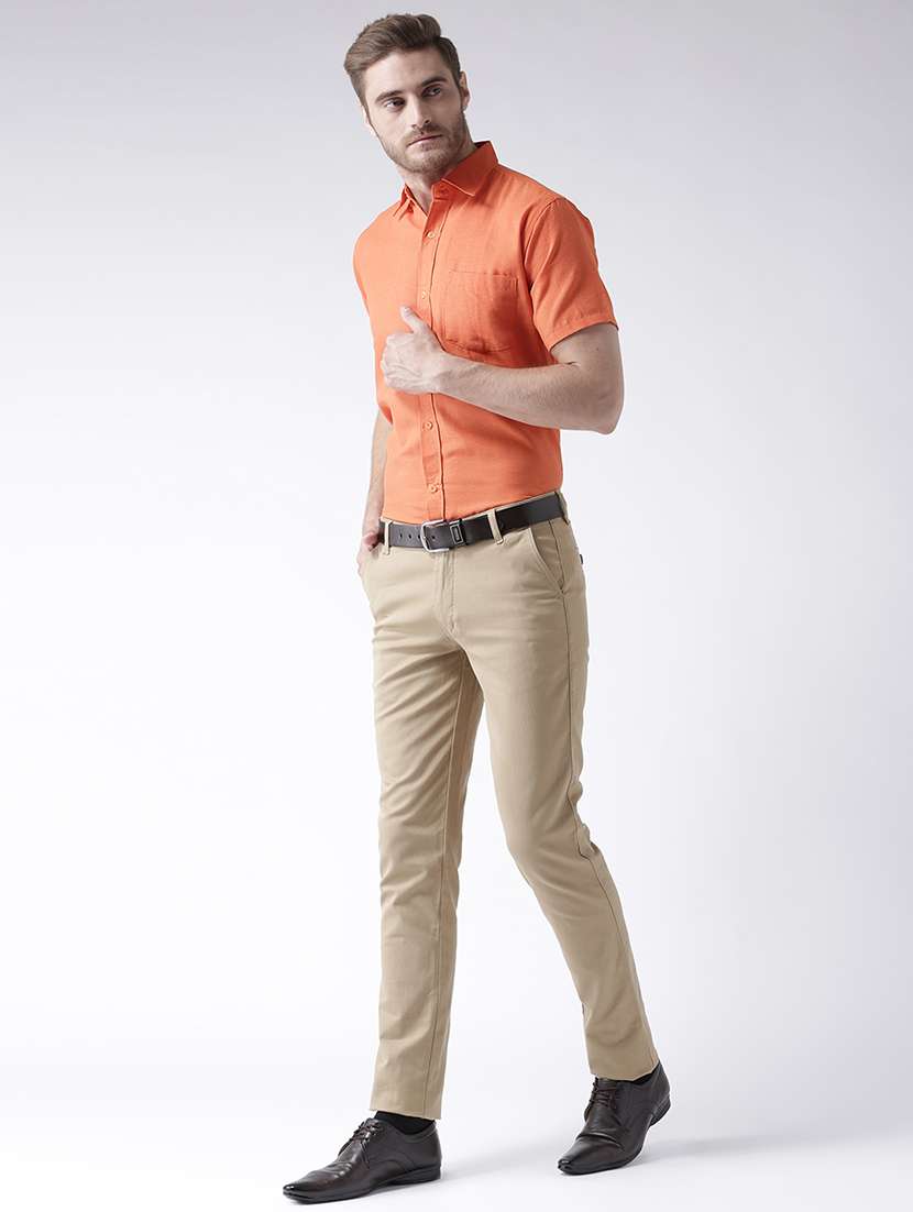 orange cotton blend plain casual shirt - 20754415 - Standard Image - 4
