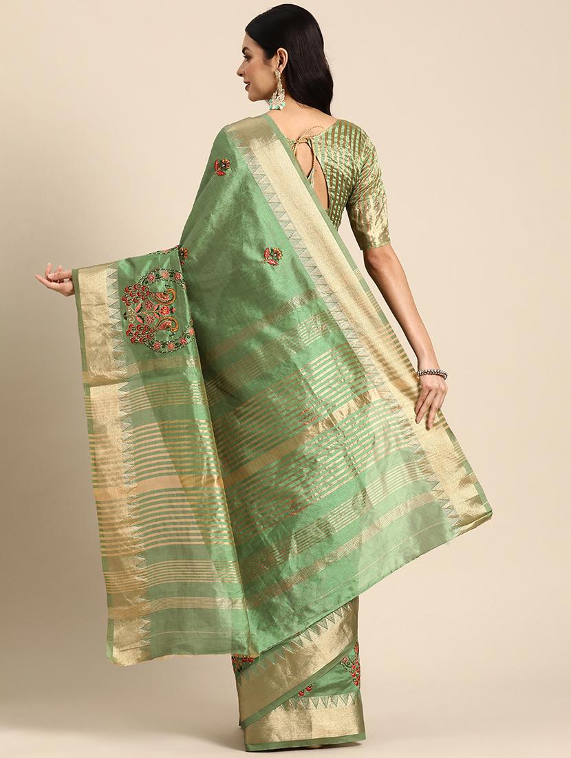 women green embroidered saree with blouse - 20754435 - Standard Image - 1