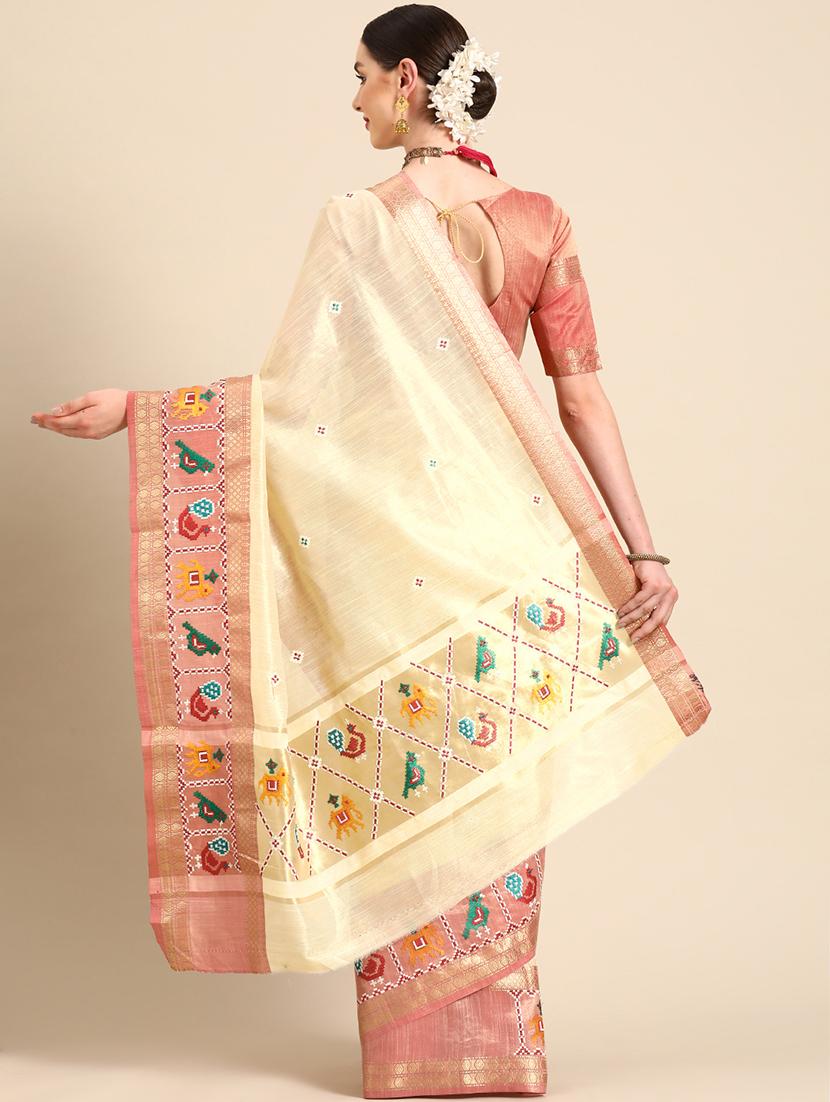cream solid with work saree - 20754442 - Standard Image - 1