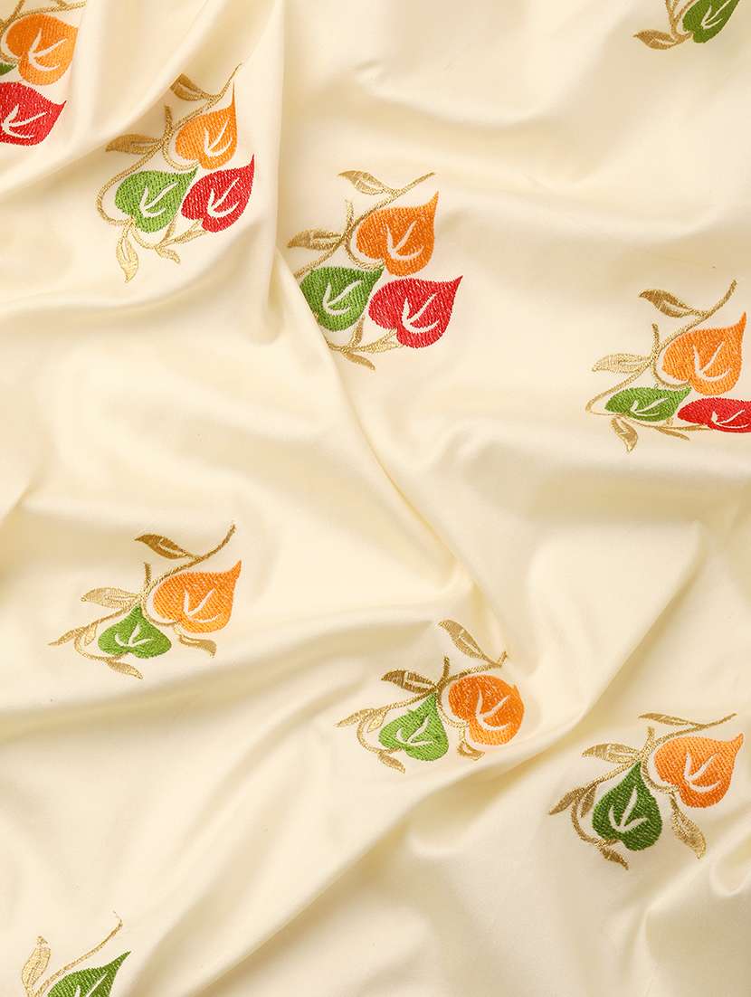 cream solid with work saree with blouse - 20754445 -  Standard Image - 4