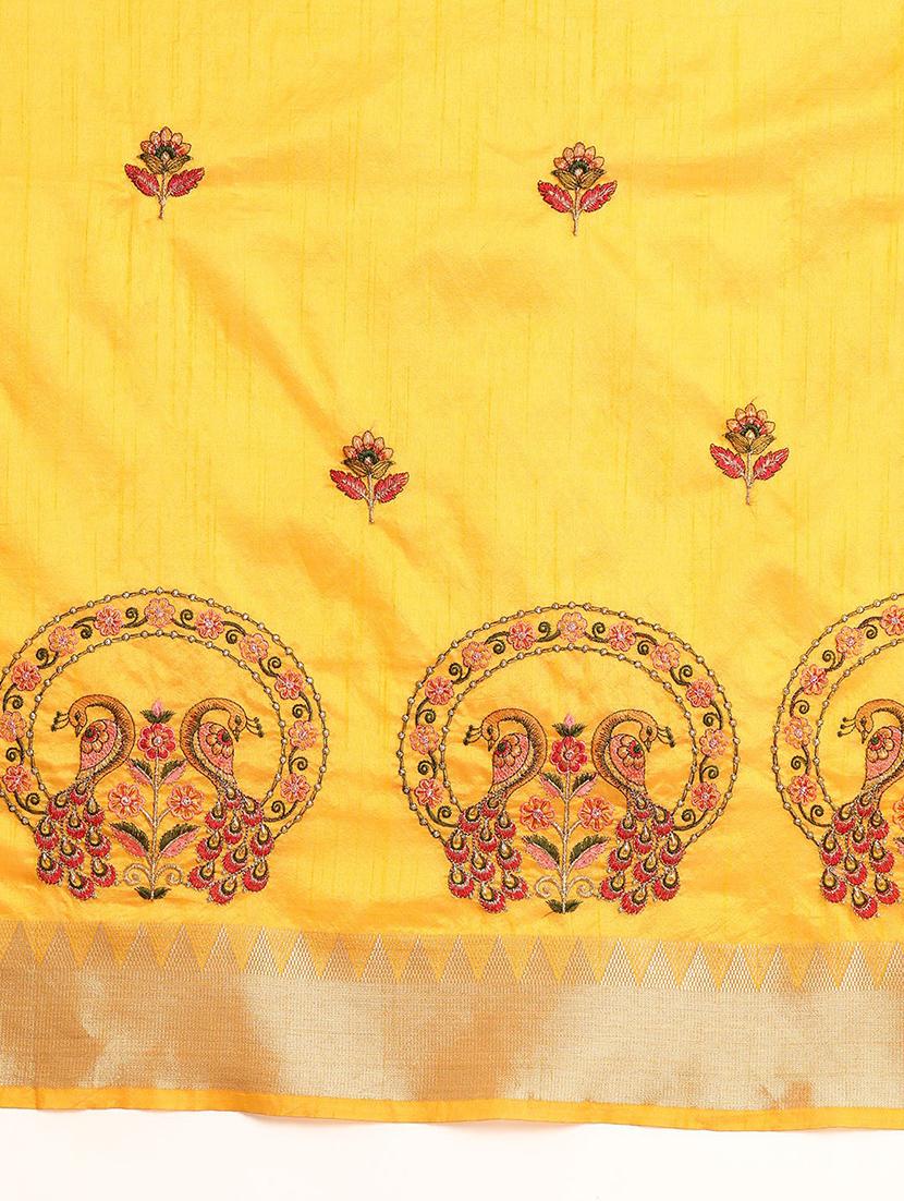 yellow solid with work saree with blouse - 20754465 - Standard Image - 4