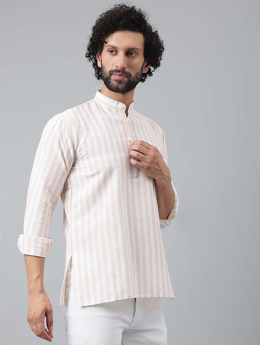 beige vertical striped short kurta - 20754478 -  Standard Image - 1
