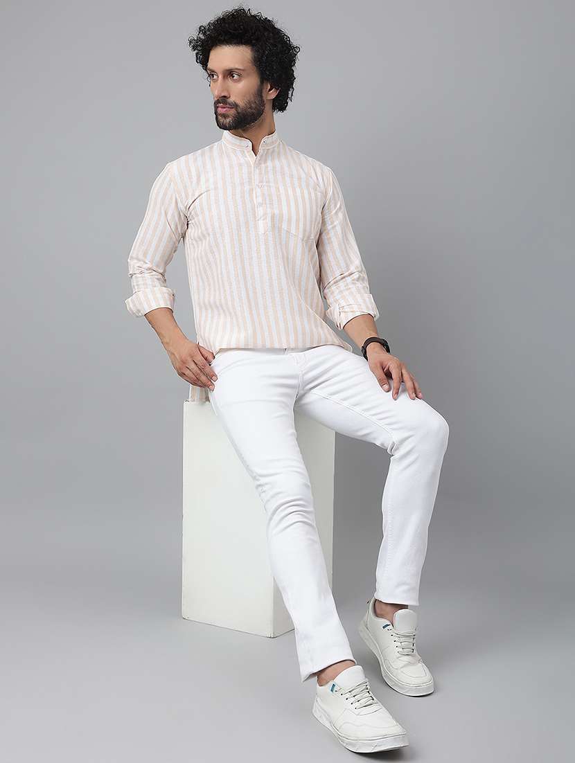 beige vertical striped short kurta - 20754478 -  Standard Image - 4