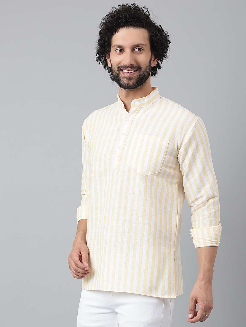 yellow vertical striped short kurta - 20754487 -  Standard Image - 1