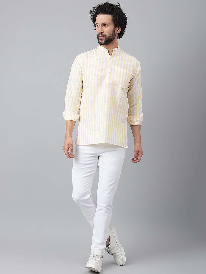 yellow vertical striped short kurta - 20754487 -  Standard Image - 4