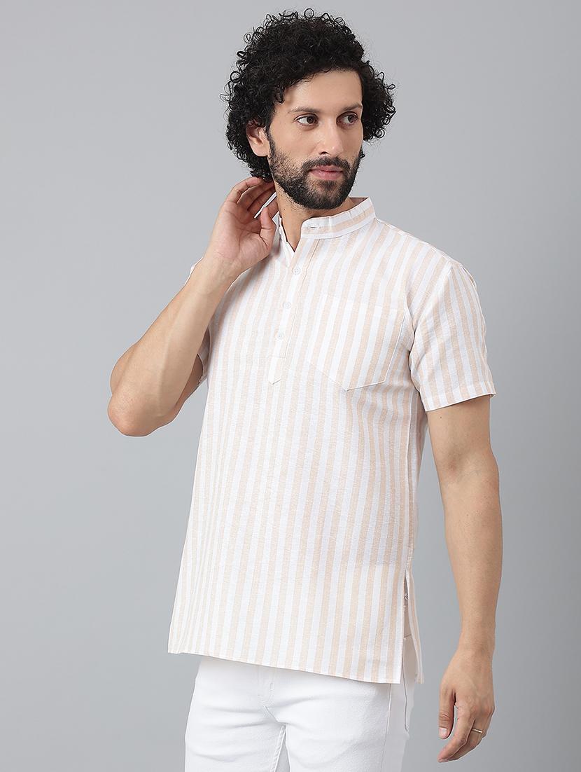 beige vertical striped short kurta - 20754582 - Standard Image - 1