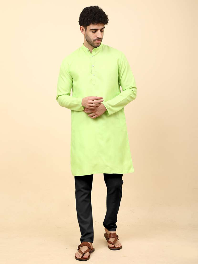 men neo-mint solid long kurta - 20754603 -  Standard Image - 1