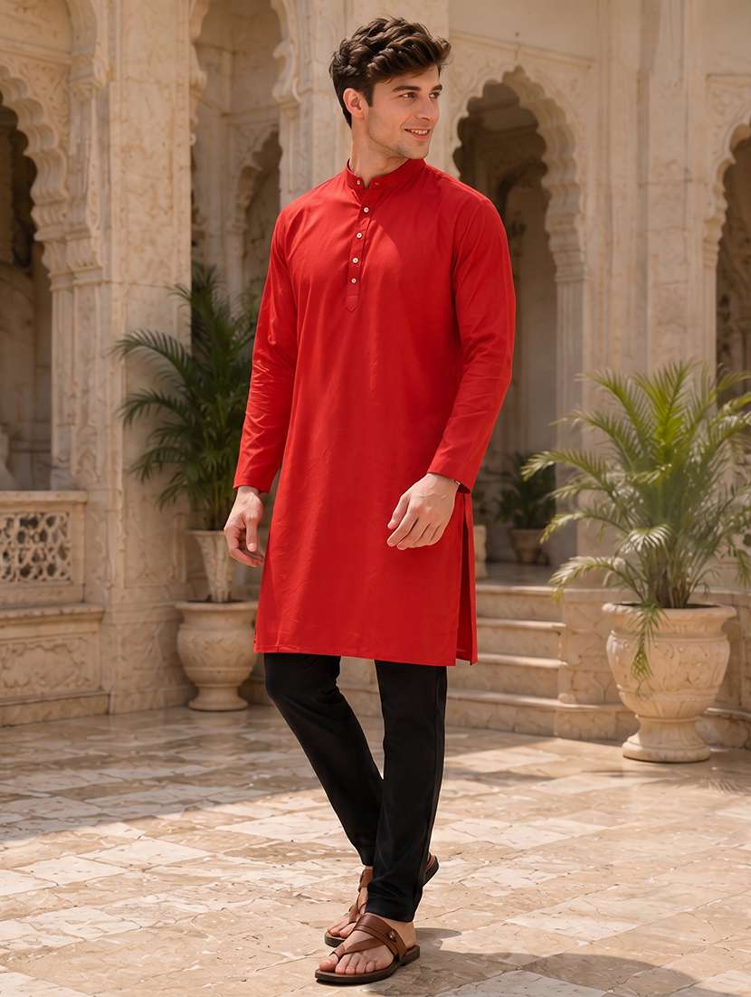 men red solid long kurta