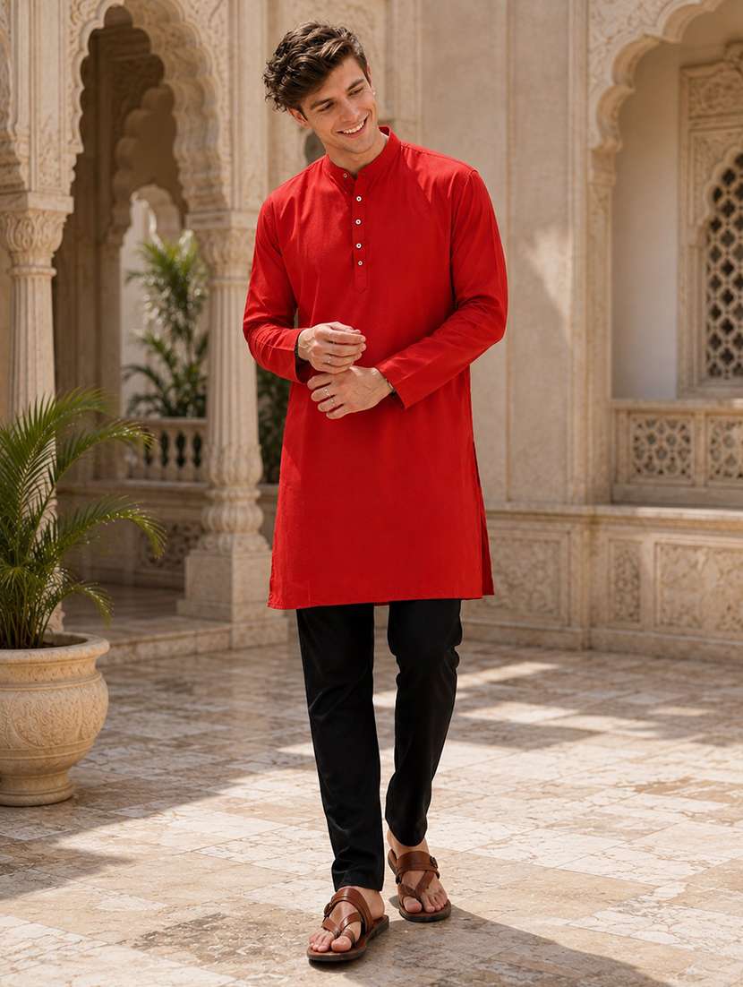 men red solid long kurta - 20754605 -  Standard Image - 1