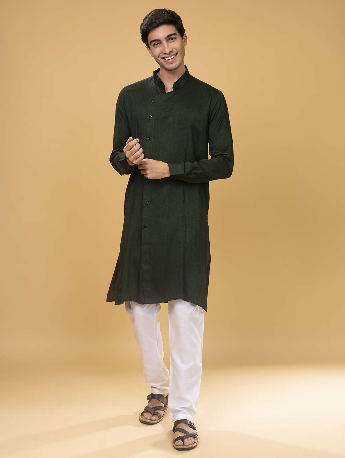 men solid cotton kurta pyjama ethnic wear set
