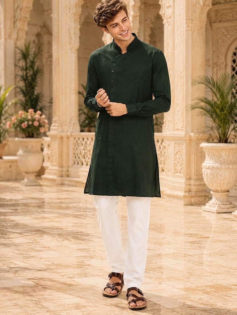 men solid cotton kurta pyjama ethnic wear set - 20754618 -  Standard Image - 1