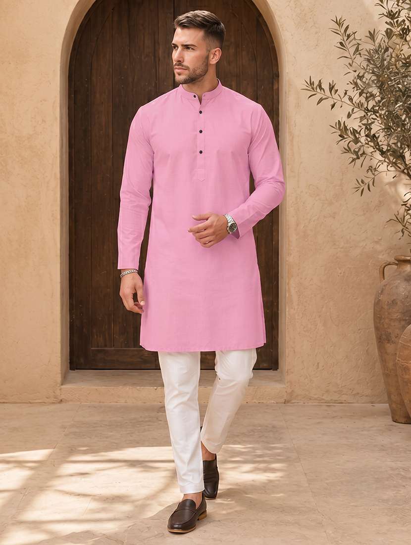 Men Solid Mandarin Neck Kurta Pyjama Set - 20754632 -  Standard Image - 1