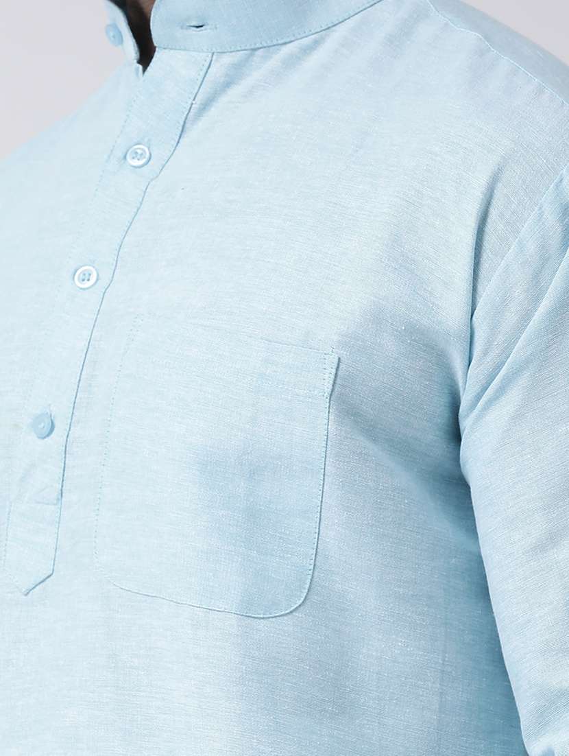 solid light blue button detailed short kurta - 20754670 -  Standard Image - 4